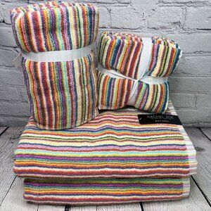 Rachel Zoe 8pc Rainbow Striped Multicolored Bath Hand Washcloth T…